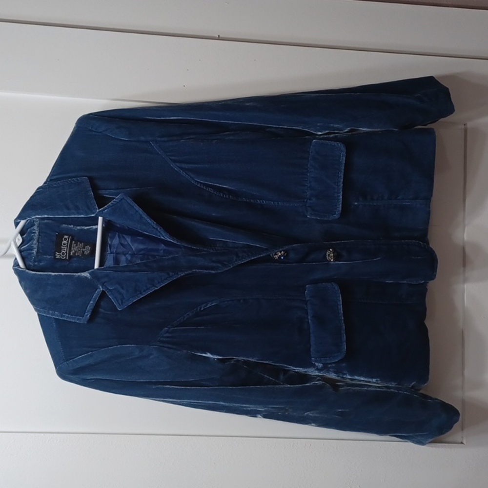 Velour Blue Lined Blazer Jacket, Small